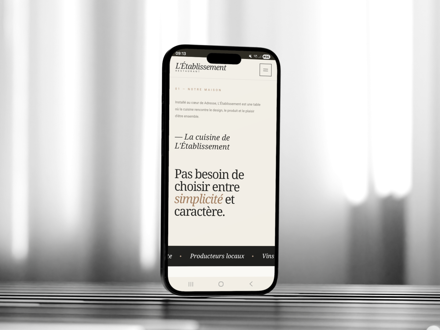 Aperçu téléphone du projet Restauration · Convivial, capture 1 sur 7
