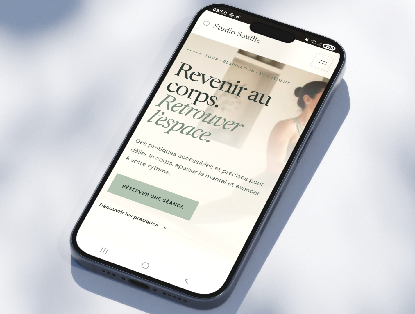 Aperçu téléphone du projet Yoga · Gym douce, capture 1 sur 7